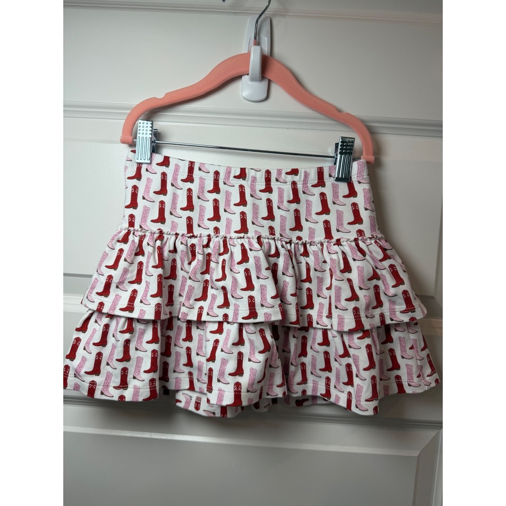 Lila and Hayes Kids Pink Red Cowboy Boot Pima Cotton Tiered Ruffle Skort Size 7